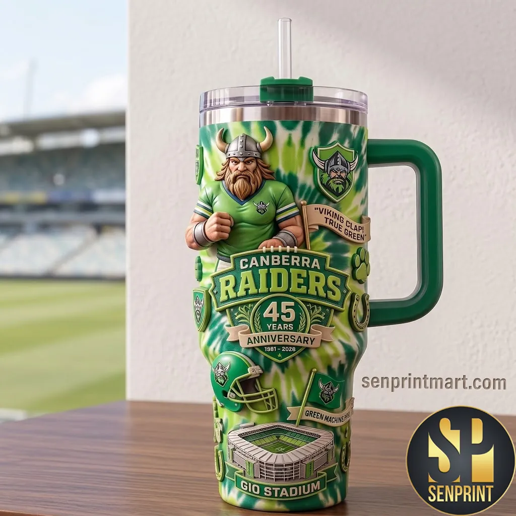 Canberra Raiders 45 Years Anniversary 3D Embossed Handle Tumbler