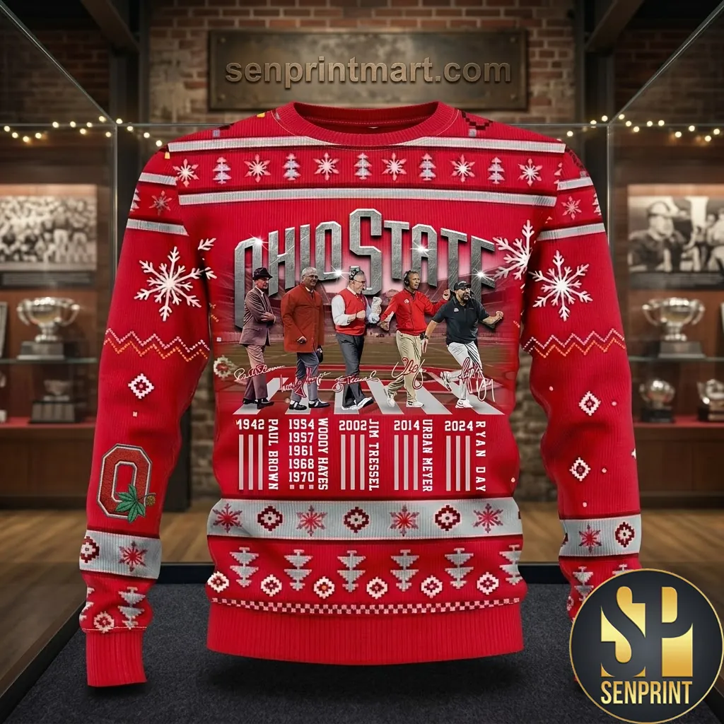 Ohio State Buckeyes Legendary Coaches Holiday Ugly Christmas Sweater