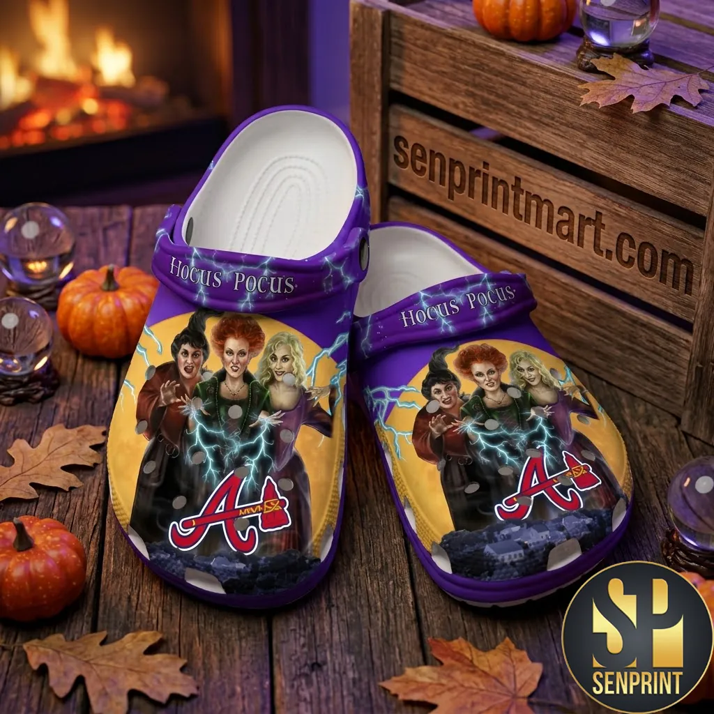 Atlanta Braves Hocus Pocus Halloween Purple Clog Shoes