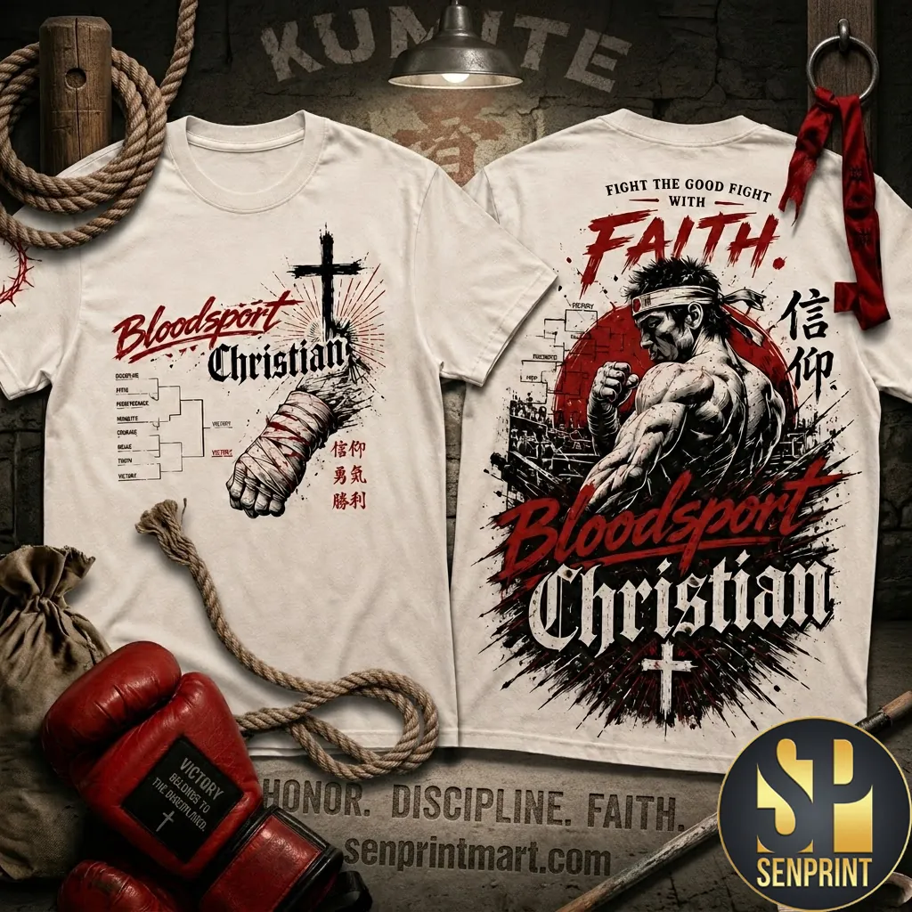 Bloodsport Christian Fight the Good Fight with Faith Graphic T-Shirt