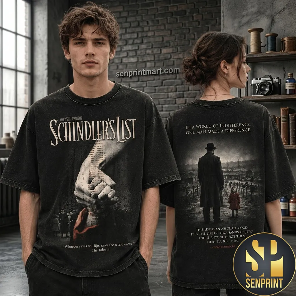 Schindler’s List Whoever Saves One Life Vintage Movie Graphic T-Shirt
