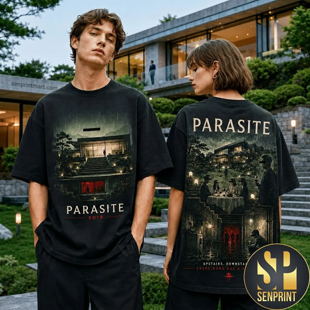 Parasite 2019 Movie Upstairs Downstairs Vintage Graphic T-Shirt