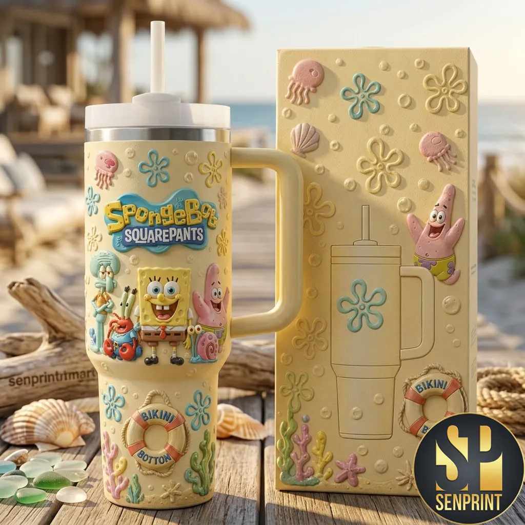 SpongeBob SquarePants Bikini Bottom 3D Embossed Yellow Travel Tumbler