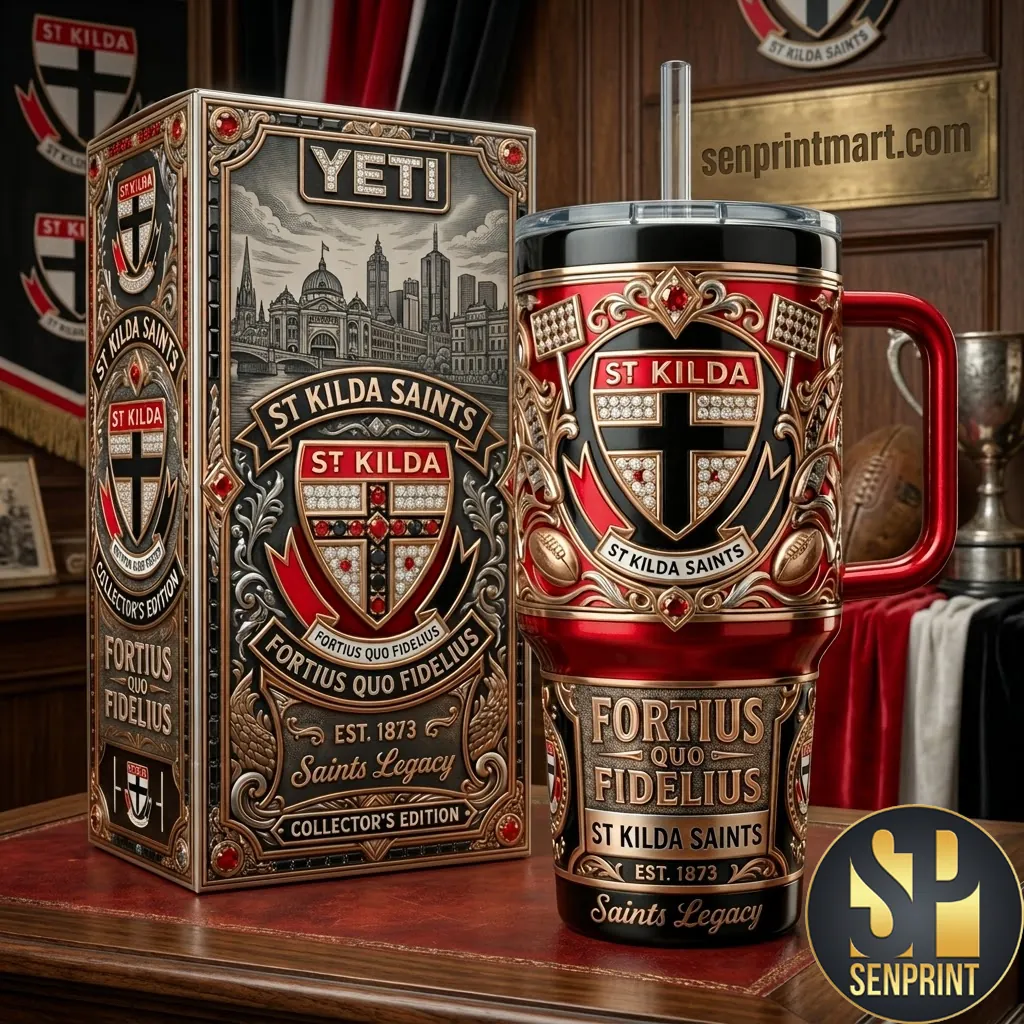 St Kilda Saints Fortius Quo Fidelius Premium 3D Embossed Handle Tumbler