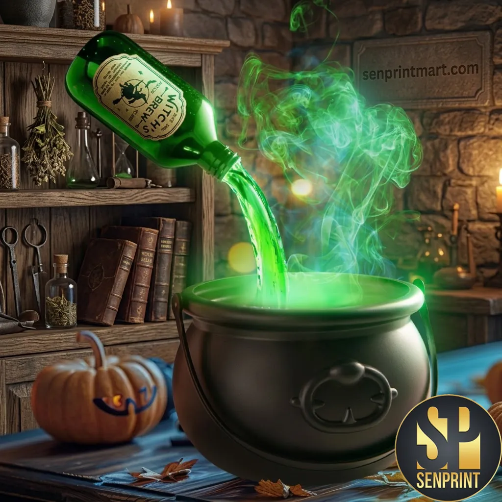 Witch’s Brew Floating Bottle Spooky Glowing Cauldron Halloween Decoration