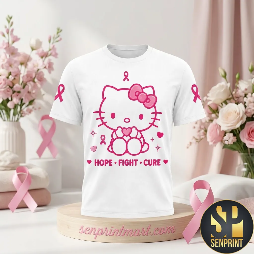 Hello Kitty Breast Cancer Awareness Hope Fight Cure Graphic T-Shirt
