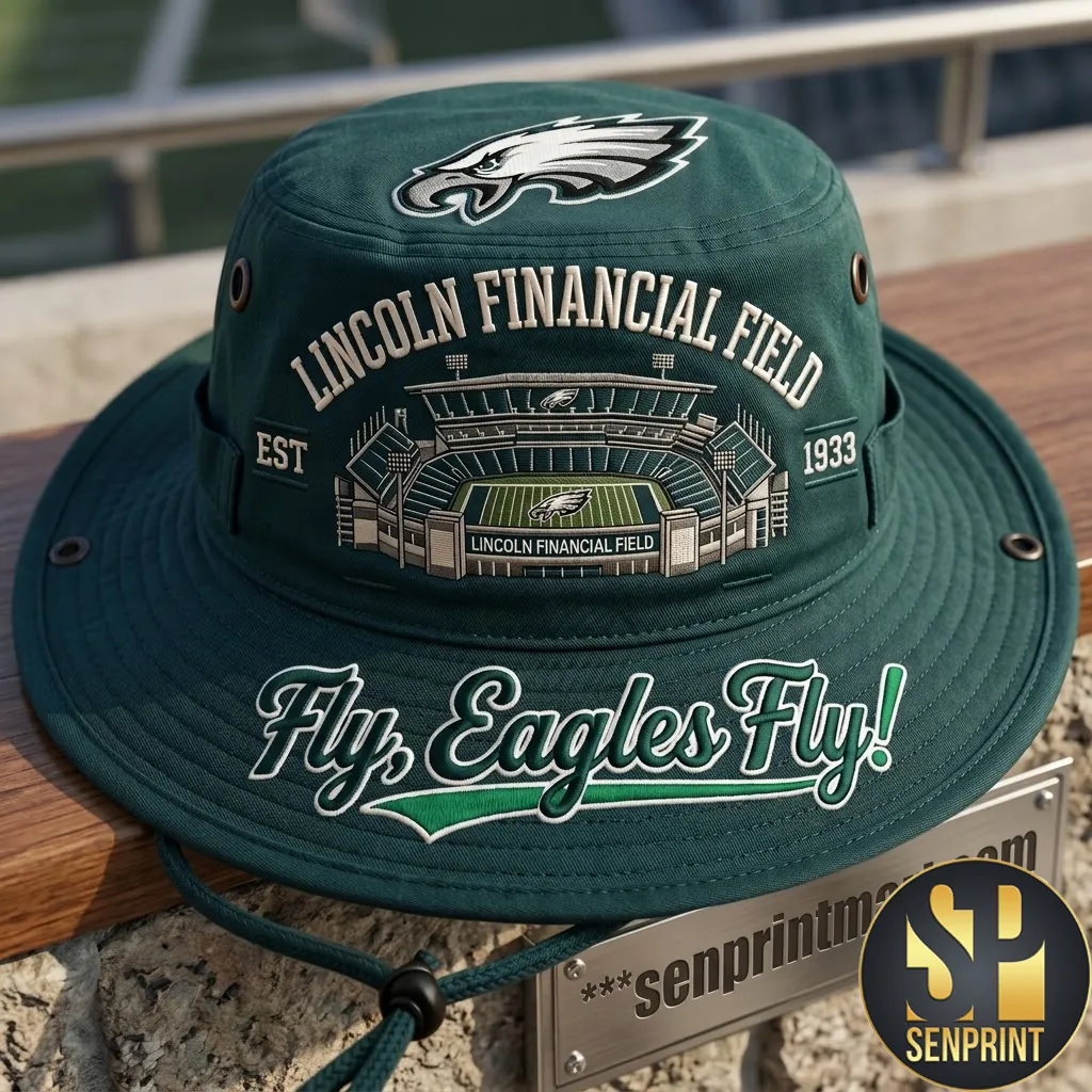 Philadelphia Eagles Lincoln Financial Field Est 1933 Premium Midnight Green Bucket Hat