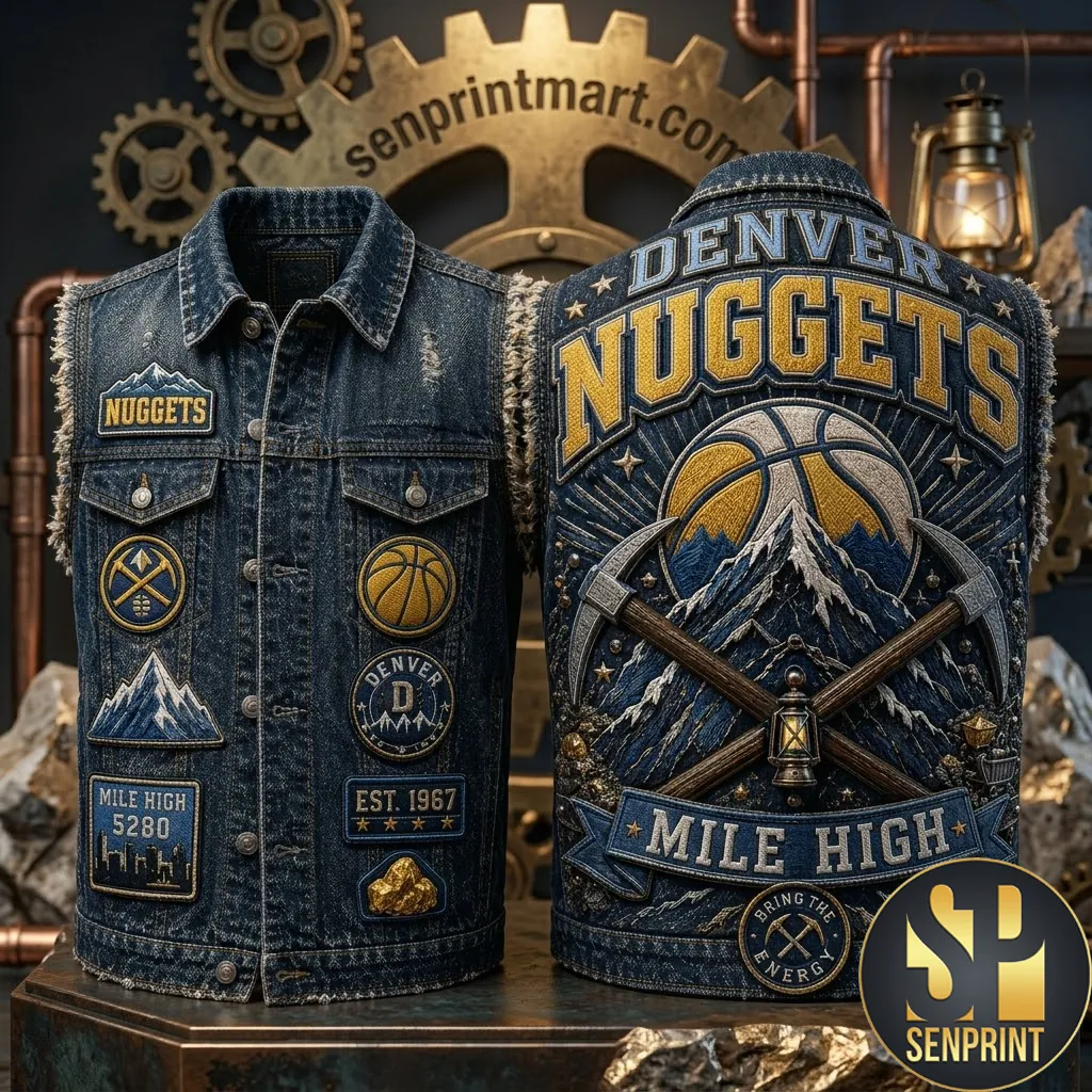 Denver Nuggets Mile High Vintage Embroidered Denim Vest