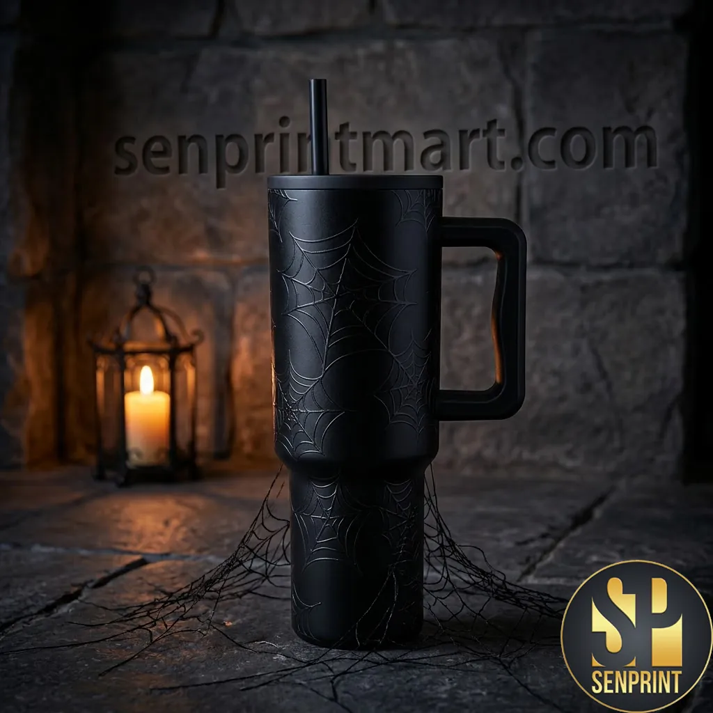 Spooky Halloween Matte Black Spiderweb 40oz Tumbler