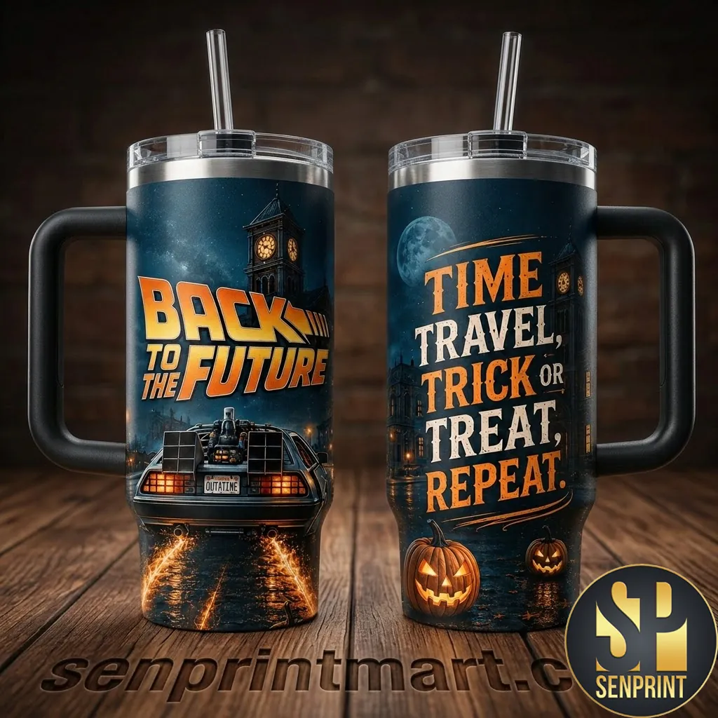 Back to the Future Time Travel Trick or Treat Repeat Halloween Tumbler