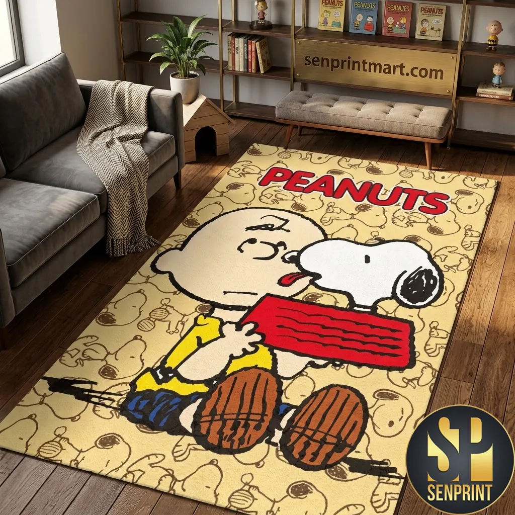 Peanuts Charlie Brown and Snoopy Vintage Yellow Foldable Rectangular Rug
