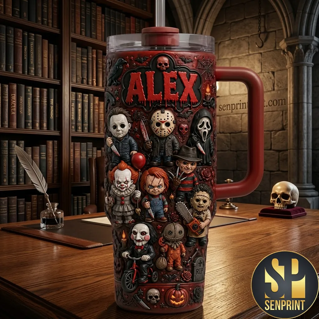Personalized Name Halloween Horror Legends 3D Effect Tumbler With Handle