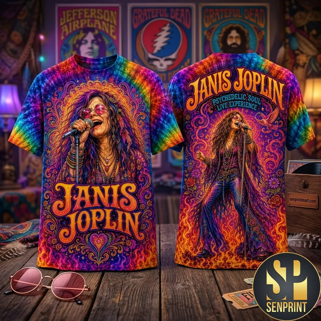 Janis Joplin Psychedelic Soul Live Experience Retro Tie Dye 3D T-Shirt