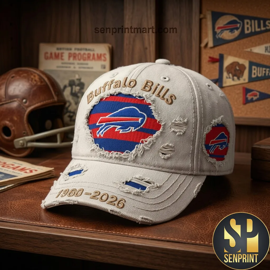 Buffalo Bills 1960-2026 Vintage Distressed Embroidered Baseball Cap