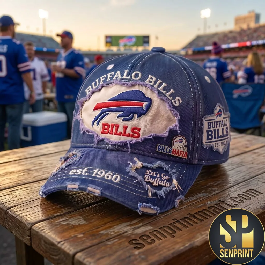 Buffalo Bills Vintage Distressed Est 1960 Embroidered Baseball Cap