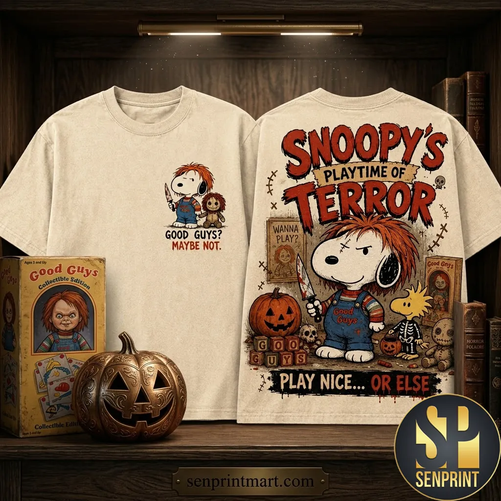 Snoopy Playtime of Terror Chucky Halloween Graphic T-Shirt