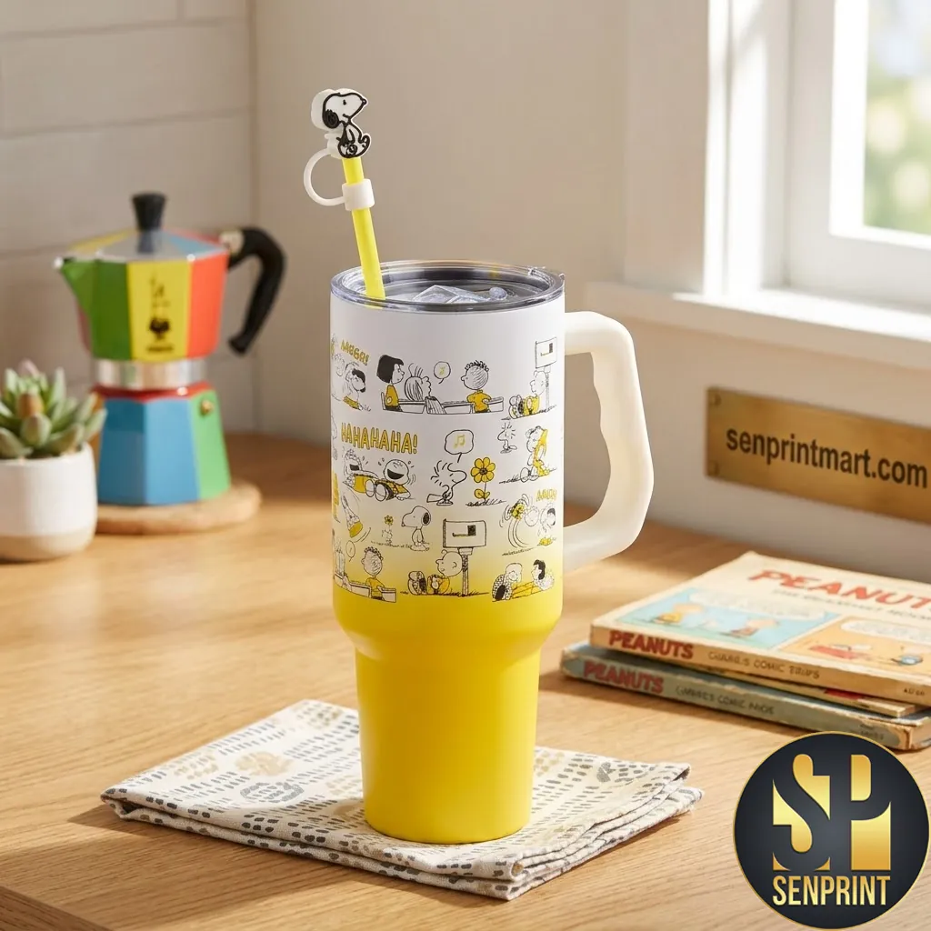Peanuts Snoopy Comic Strip Yellow Gradient Insulated 40oz Tumbler
