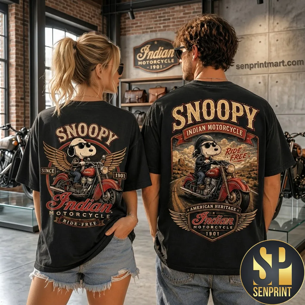 Snoopy Indian Motorcycle Ride Free Vintage Graphic T-Shirt