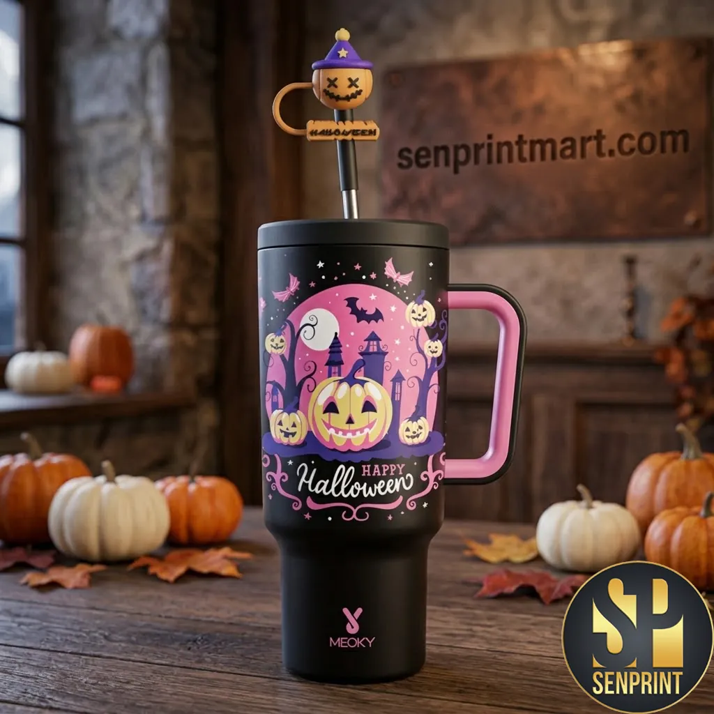 Happy Halloween Pink Pumpkin Spooky Insulated 40oz Tumbler