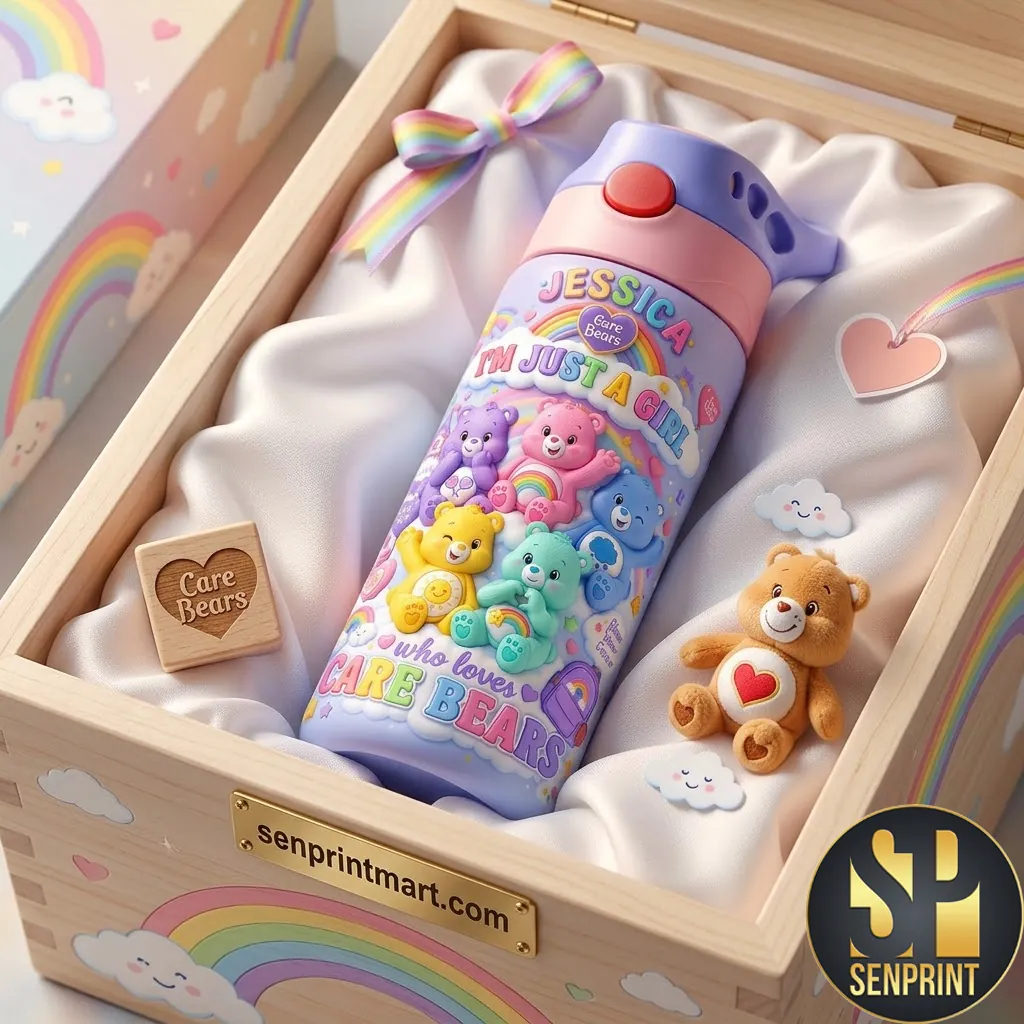 Personalized Care Bears I’m Just A Girl Rainbow Kids Tumbler