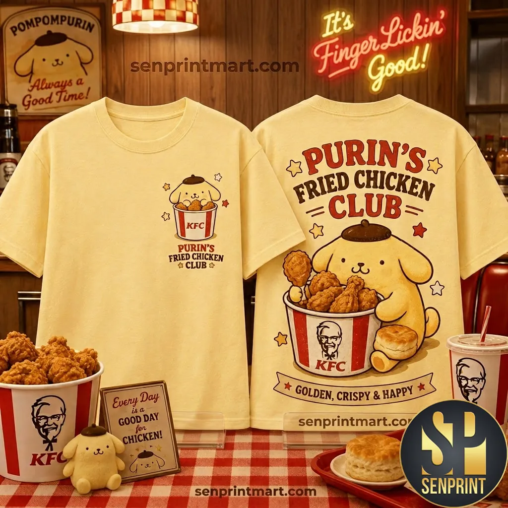 Purins Fried Chicken Club Pompompurin KFC Retro Graphic T-Shirt