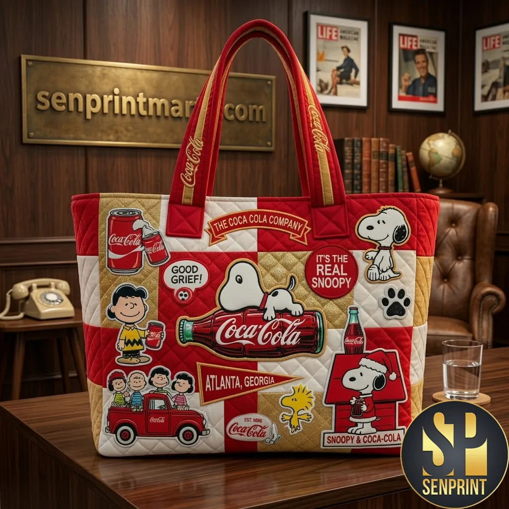 Snoopy and Coca-Cola Vintage Patchwork Quilted Tote Bag