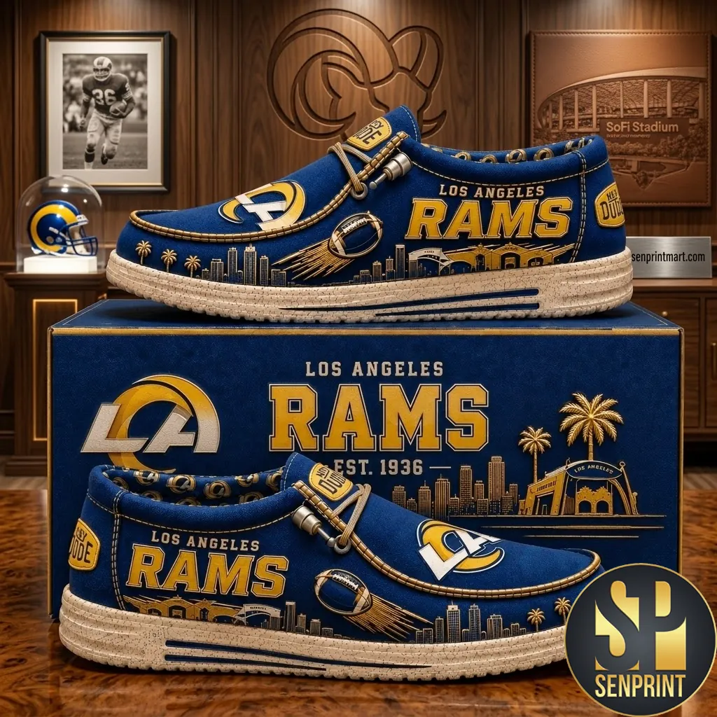 Los Angeles Rams Est 1936 Premium Blue Canvas Loafer Shoes