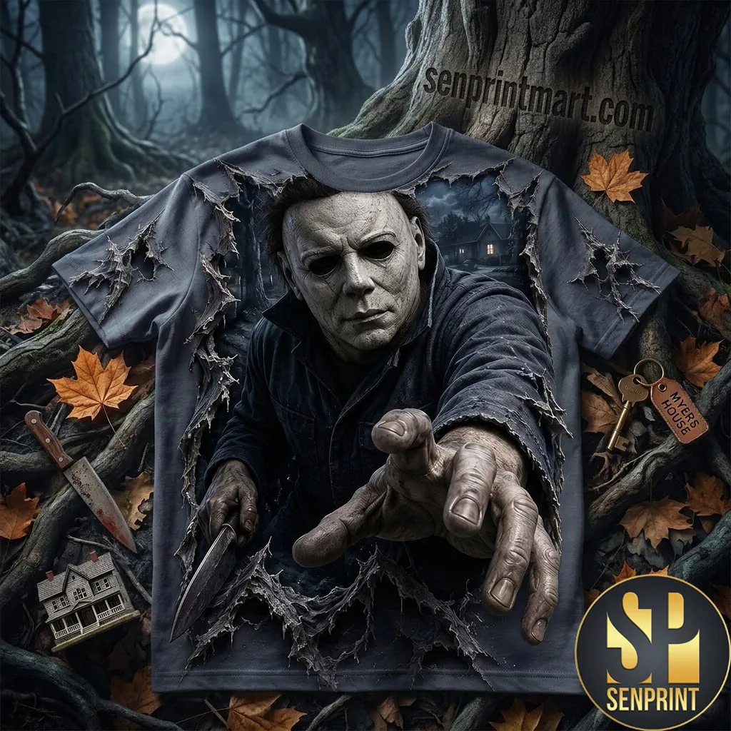 Michael Myers Halloween Horror 3D Ripped Graphic T-Shirt