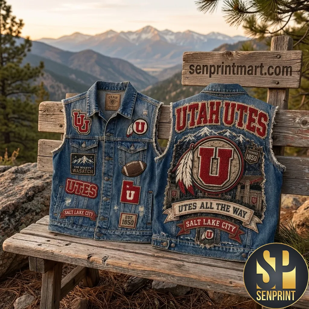 Utah Utes Salt Lake City Vintage Patched Premium Denim Vest