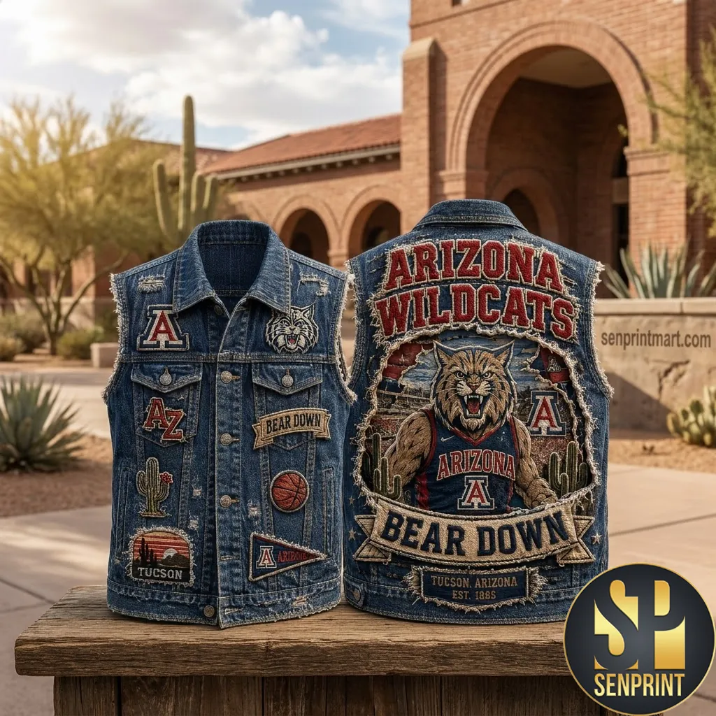 Arizona Wildcats Bear Down Premium Distressed Denim Vest