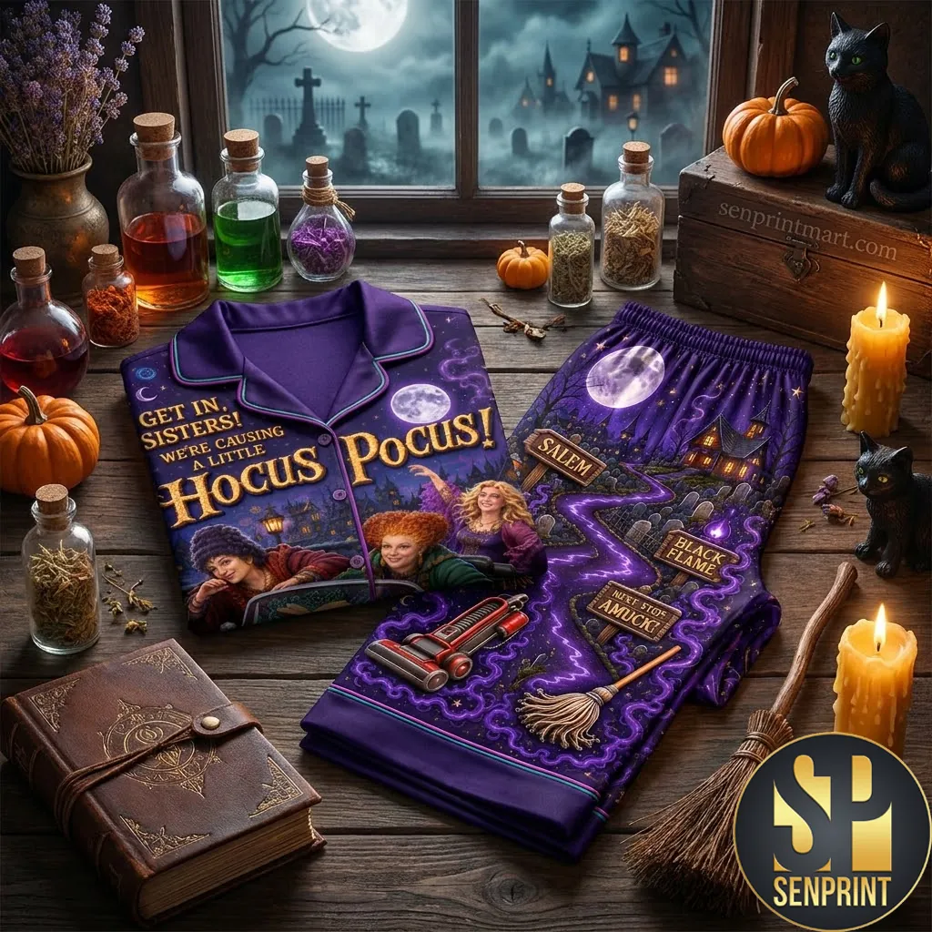 Get In Sisters Causing A Little Hocus Pocus Halloween Pajama Set