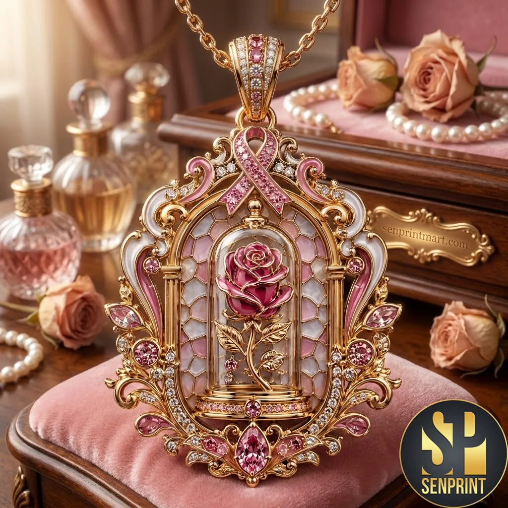 Beauty and the Beast Enchanted Rose Gold Filigree Pendant Necklace