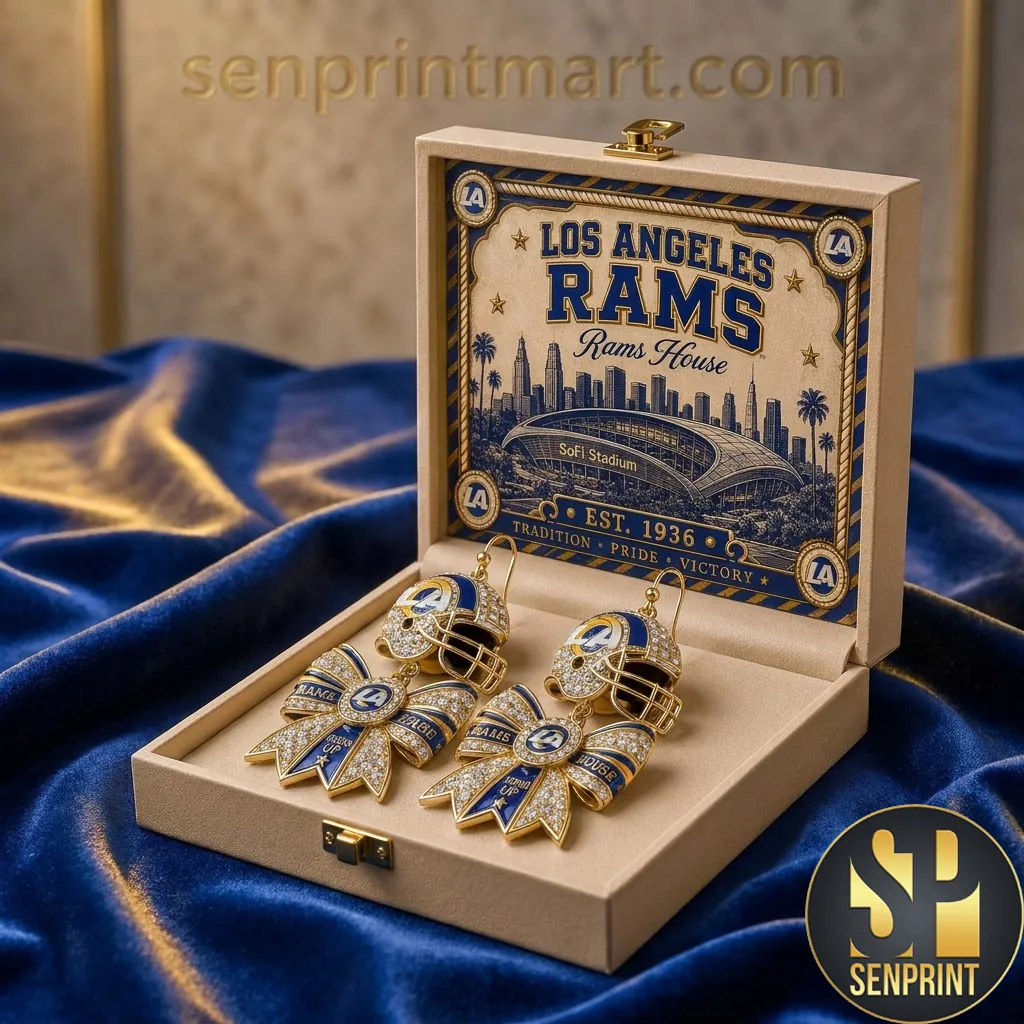 Los Angeles Rams Rams House Luxury Crystal Helmet Bow Drop Earrings