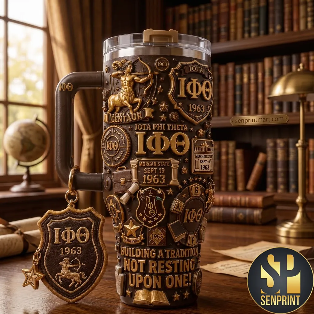 Iota Phi Theta 1963 Building A Tradition Vintage 3D Embossed 40oz Tumbler with Handle