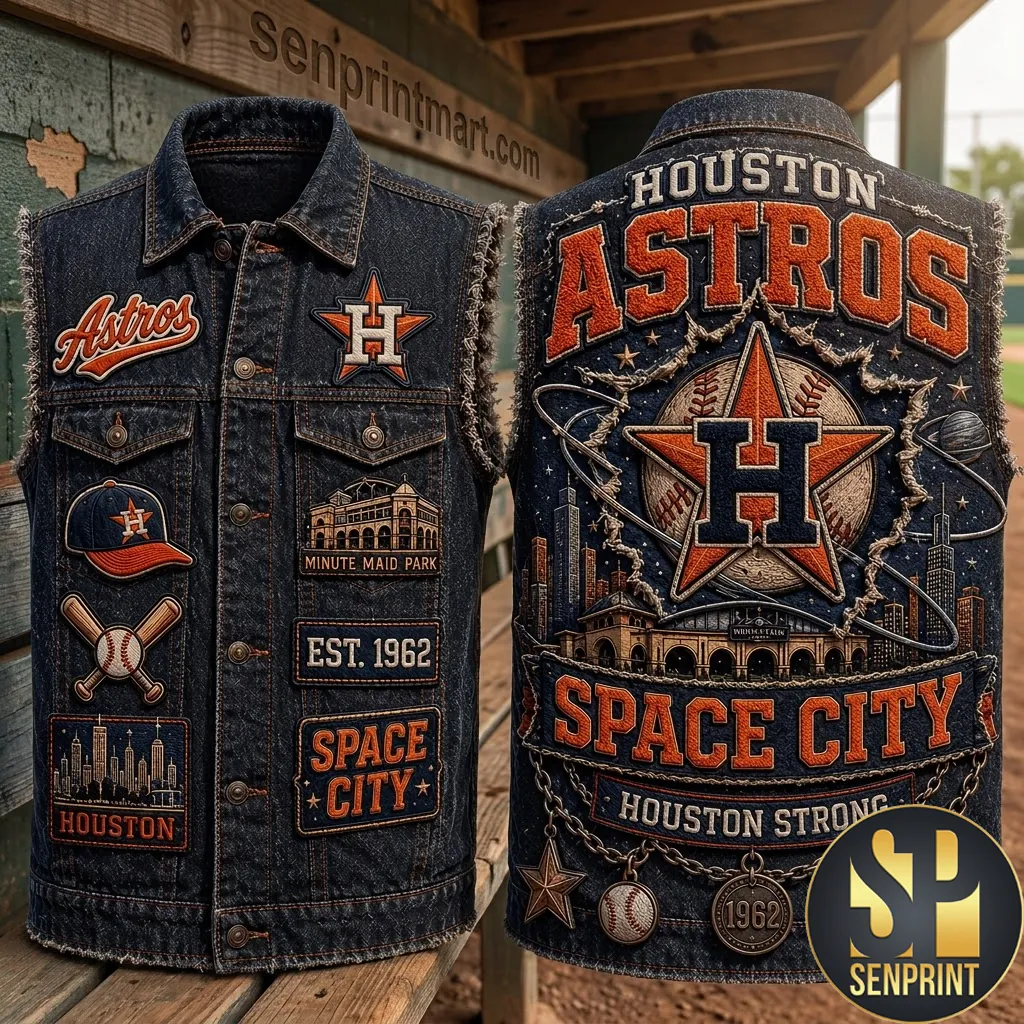 Houston Astros Space City Vintage Embroidered Denim Vest