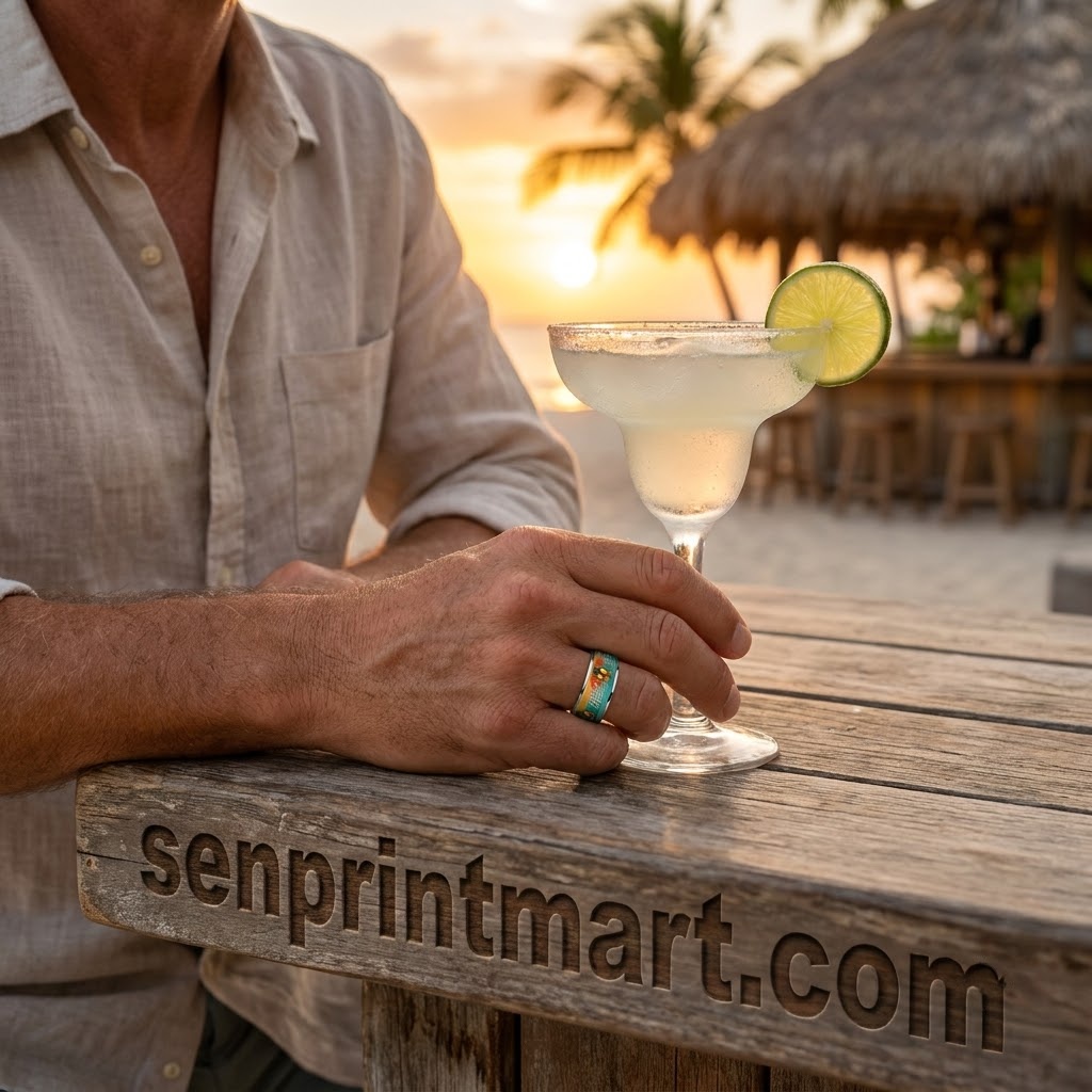 Jimmy Buffett Tribute Parrot Head Tropical Margaritaville Sunset Stainless Steel Ring