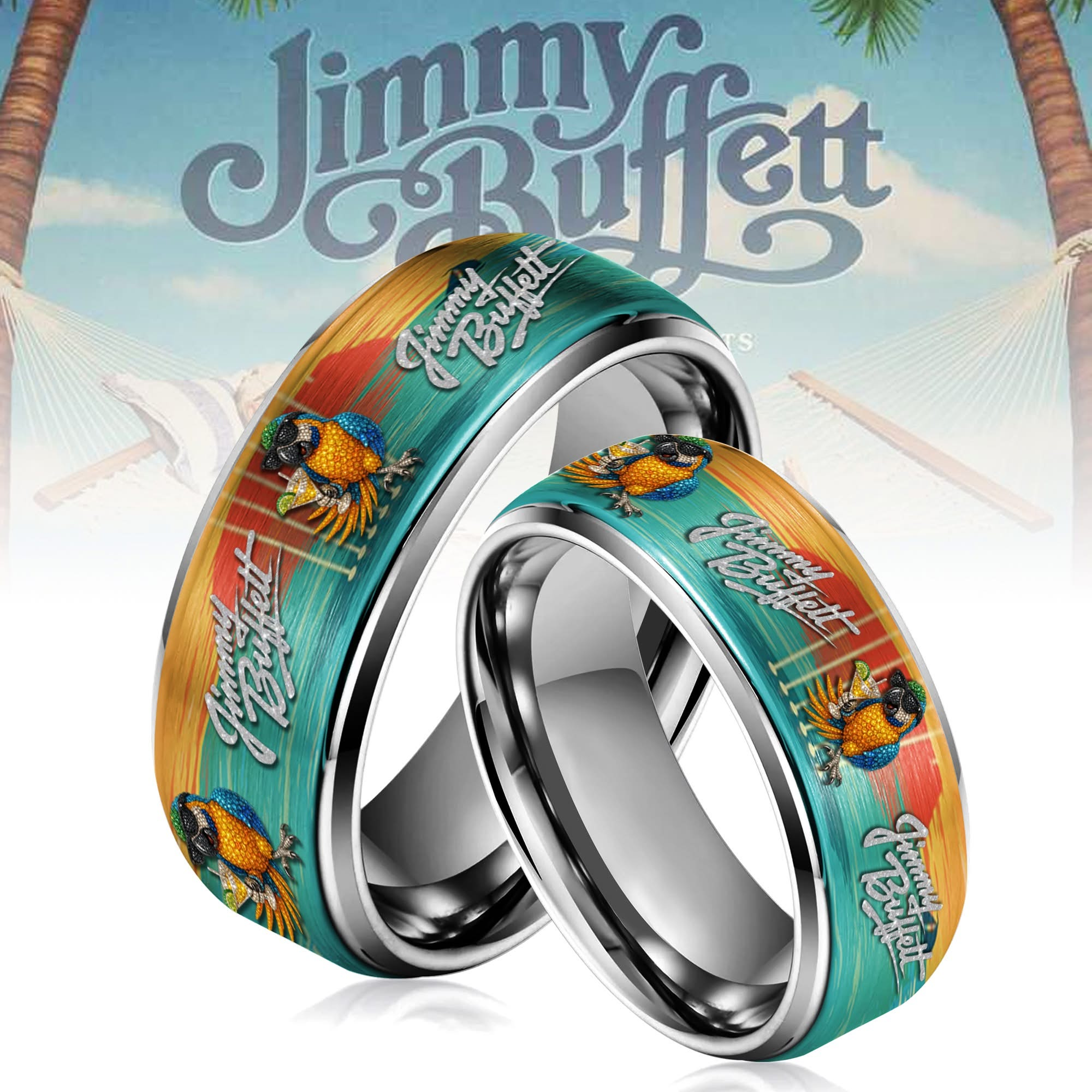 Jimmy Buffett Tribute Parrot Head Tropical Margaritaville Sunset Stainless Steel Ring Jimmy Buffett Tribute Parrot Head Tropical Margaritaville Sunset Stainless Steel Ring