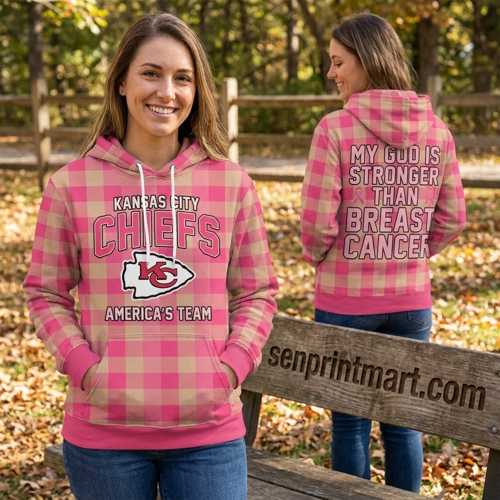 Kansas City Chiefs Breast Cancer Awareness My God Is Stronger Faith Pink Ribbon Hoodie