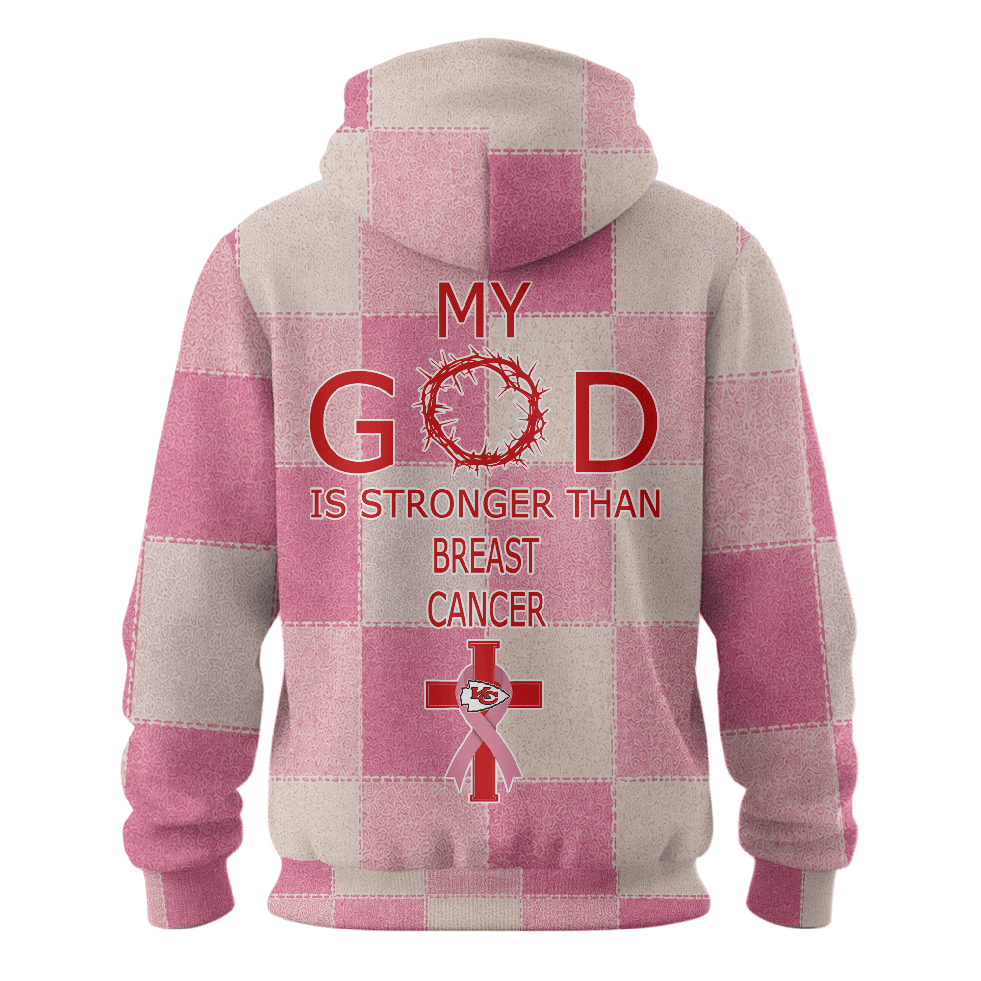 Kansas City Chiefs Breast Cancer Awareness My God Is Stronger Faith Pink Ribbon Hoodie Kansas City Chiefs Breast Cancer Awareness My God Is Stronger Faith Pink Ribbon Hoodie