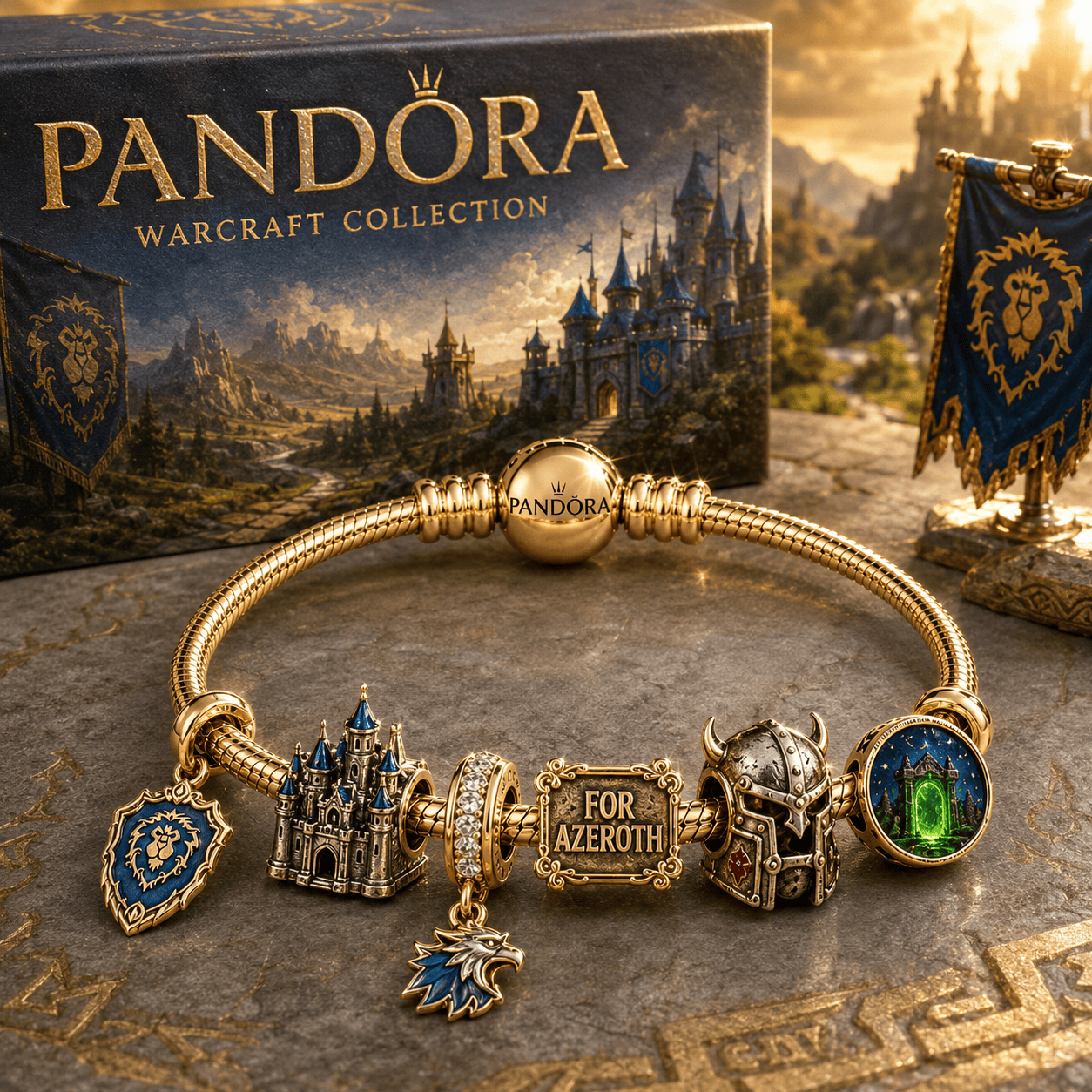 World of Warcraft Alliance Gold Plated For Azeroth Gamer Charm Bracelet Set
