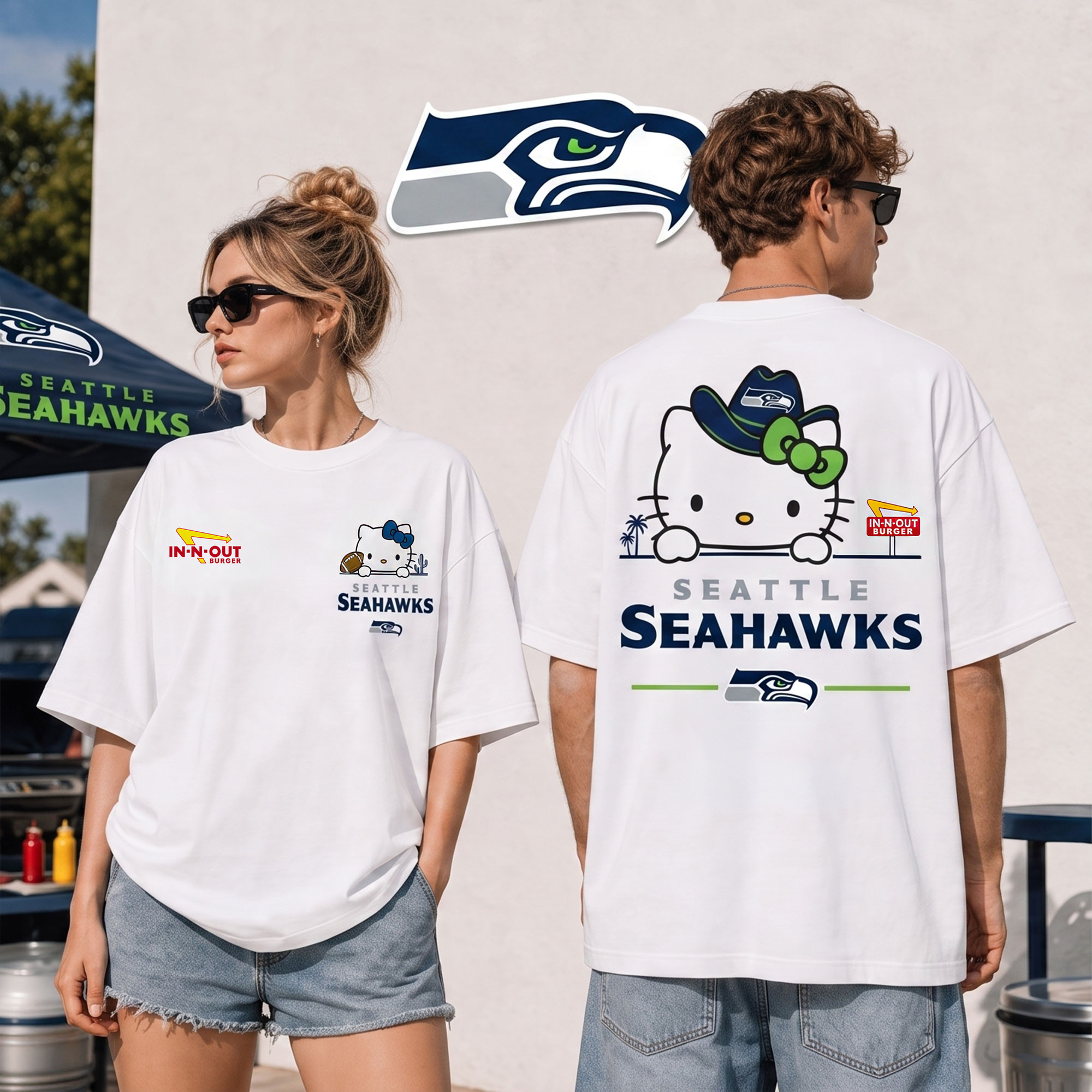 Seattle Seahawks NFL Kitty Burger Funny Game Day Premium 3D T-Shirt