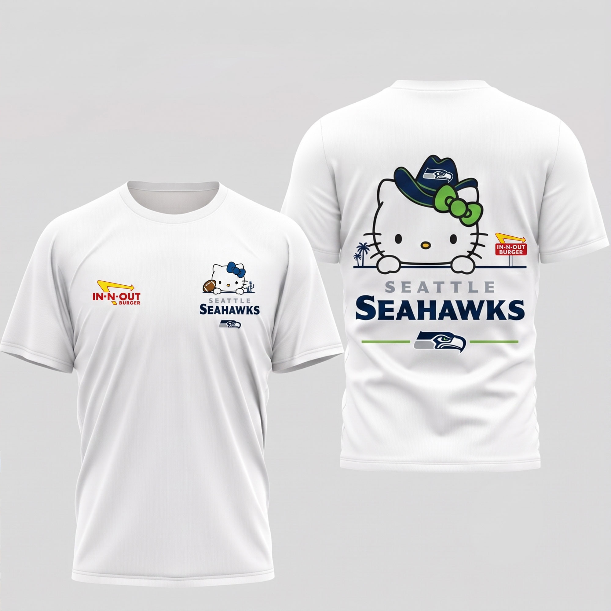 Seattle Seahawks NFL Kitty Burger Funny Game Day Premium 3D T-Shirt Seattle Seahawks NFL Kitty Burger Funny Game Day Premium 3D T-Shirt