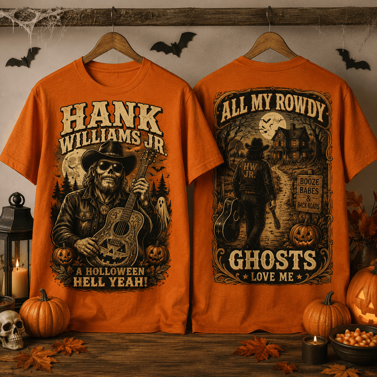 Hank Williams Jr Haunted Hell Yeah Vintage Country Rebel Halloween Graphic T-Shirt