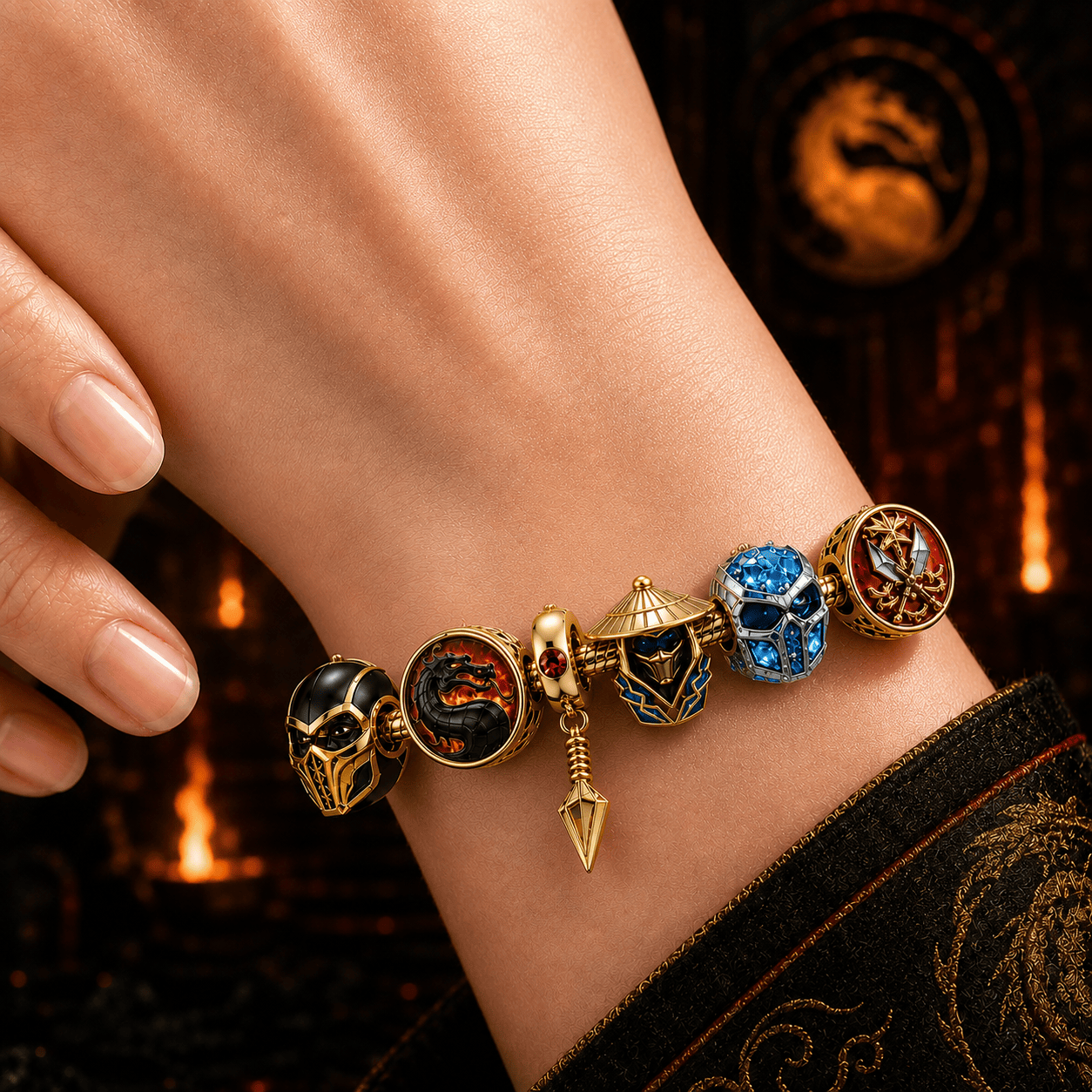 Pandora x Mortal Kombat Gold Plated Scorpion and Sub-Zero Luxury Gamer Jewelry Charm Bracelet Set Pandora x Mortal Kombat Gold Plated Scorpion and Sub-Zero Luxury Gamer Jewelry Charm Bracelet Set