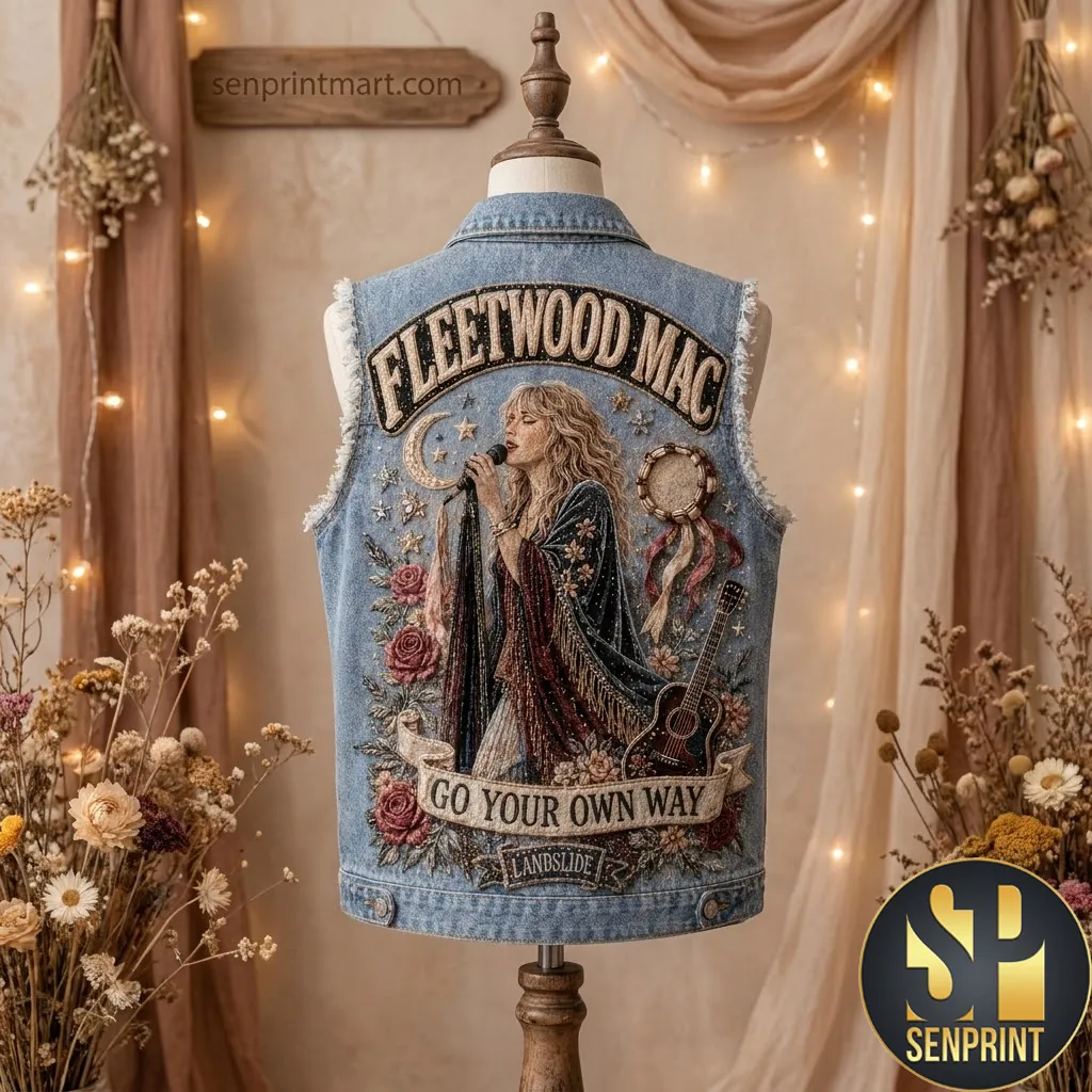 Fleetwood Mac Go Your Own Way Vintage Embroidered Style Denim Vest