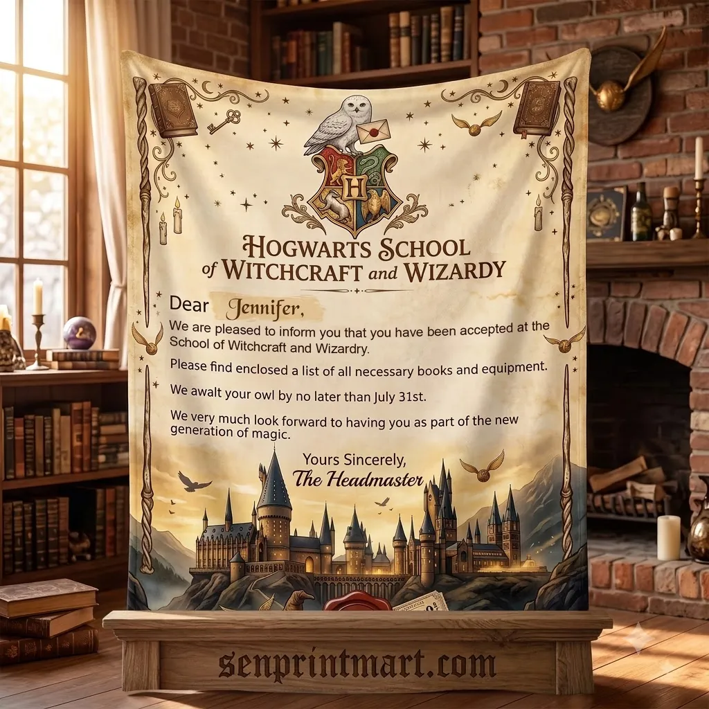 Personalized Hogwarts School of Witchcraft and Wizardry Acceptance Letter Blanket