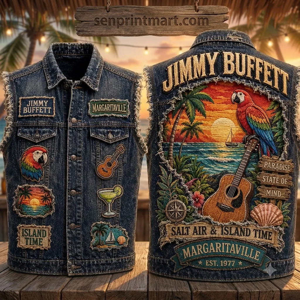 Jimmy Buffett Margaritaville Salt Air And Island Time Vintage Denim Vest