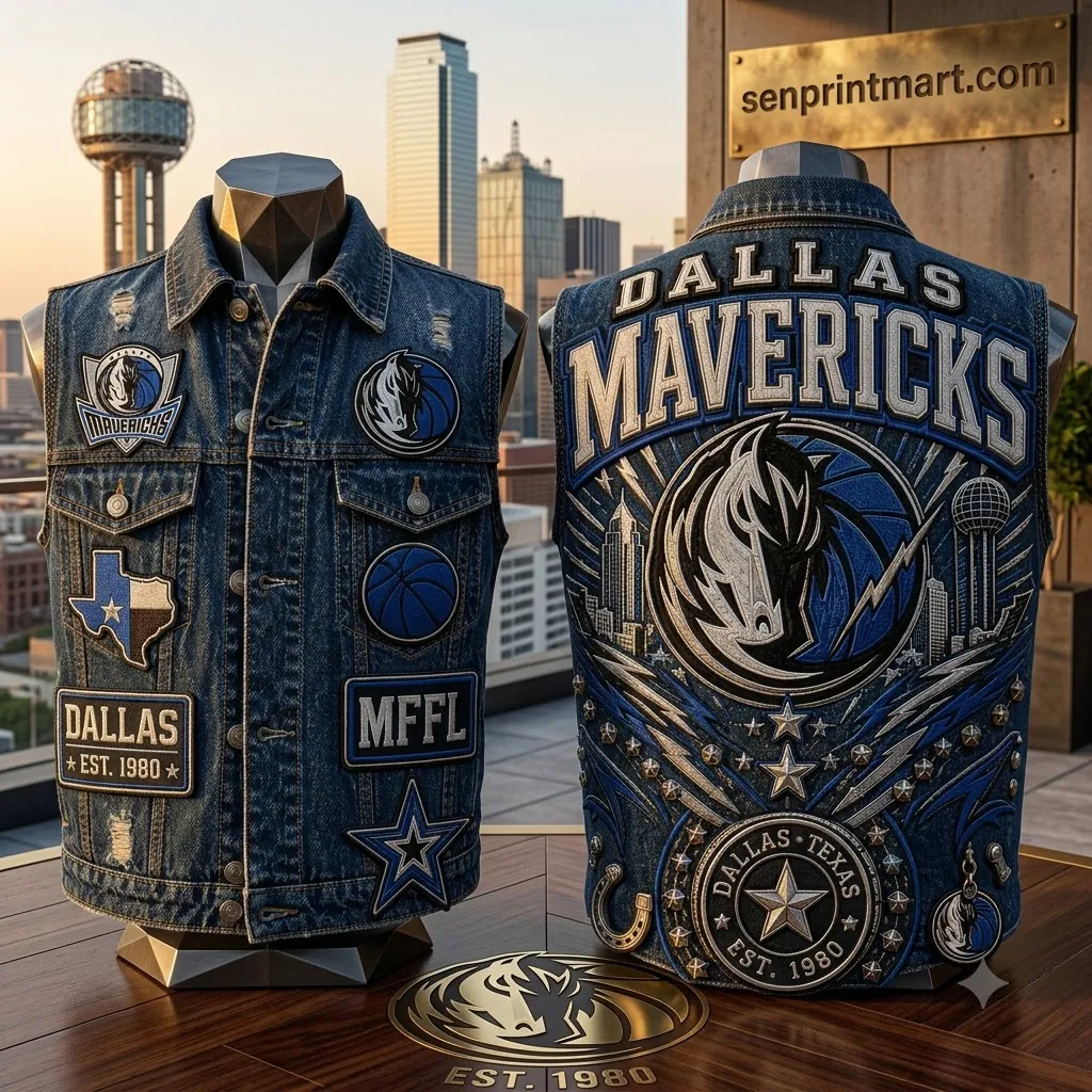 Dallas Mavericks Est 1980 Vintage Embroidered Patch Denim Vest