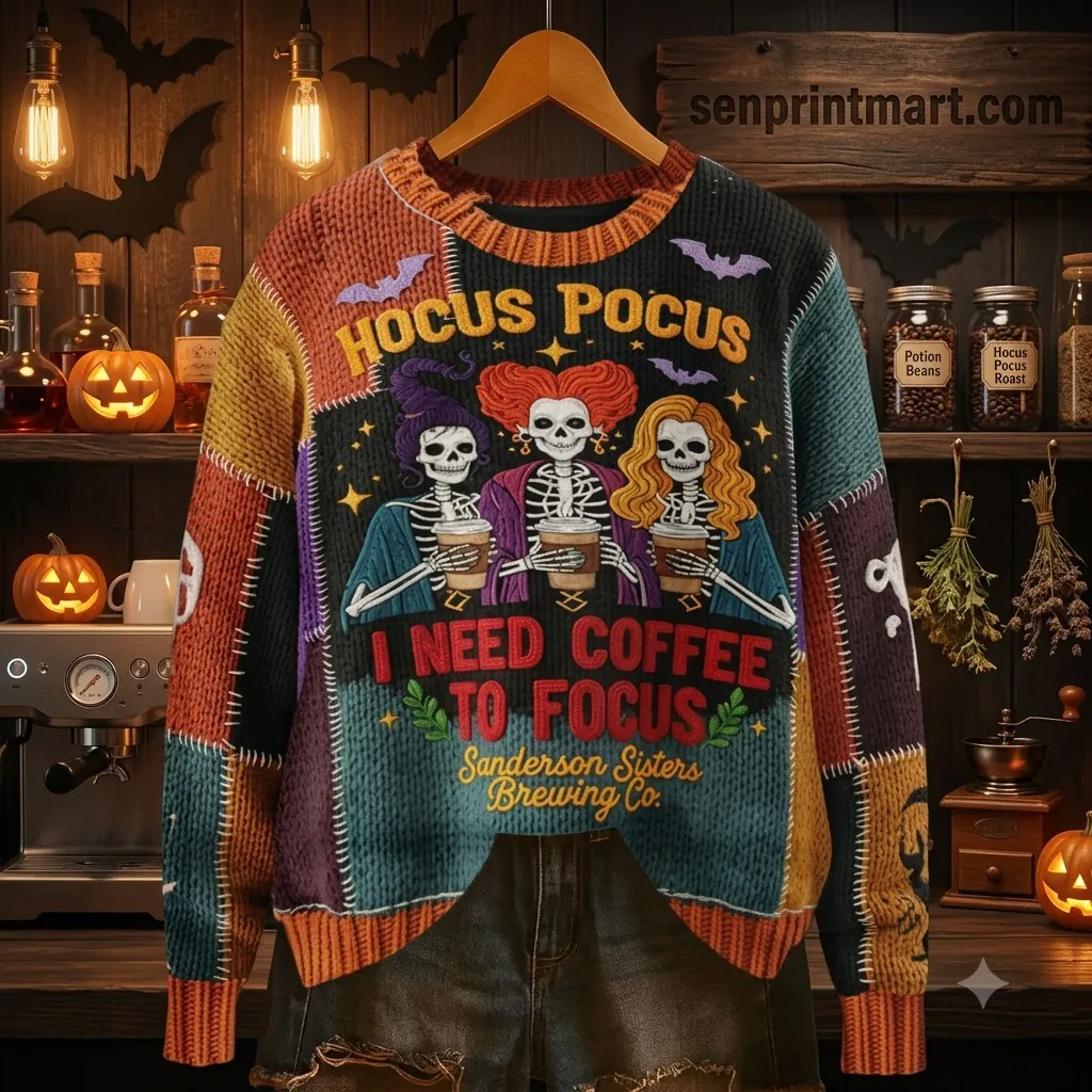 Hocus Pocus I Need Coffee To Focus Sanderson Sisters Ugly Sweater