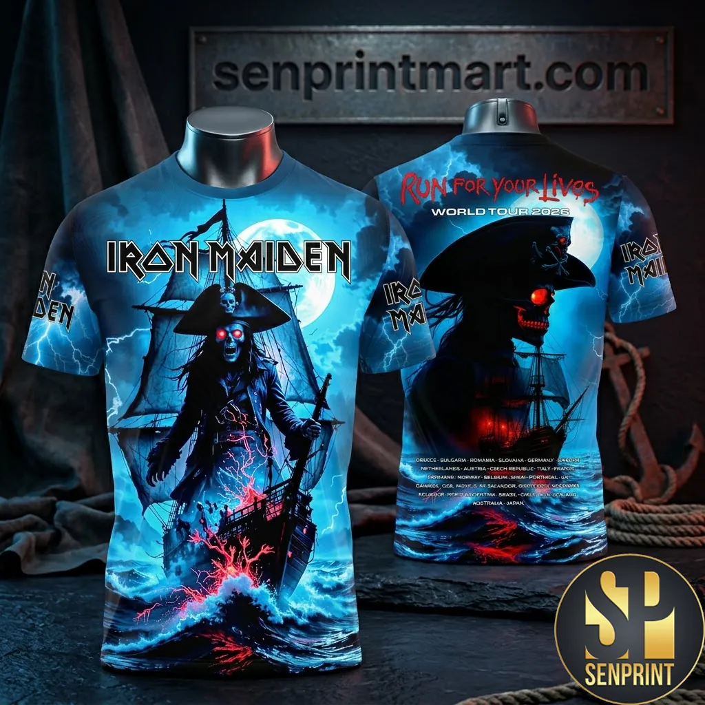 Iron Maiden Run For Your Lives World Tour 2026 3D Graphic T-Shirt
